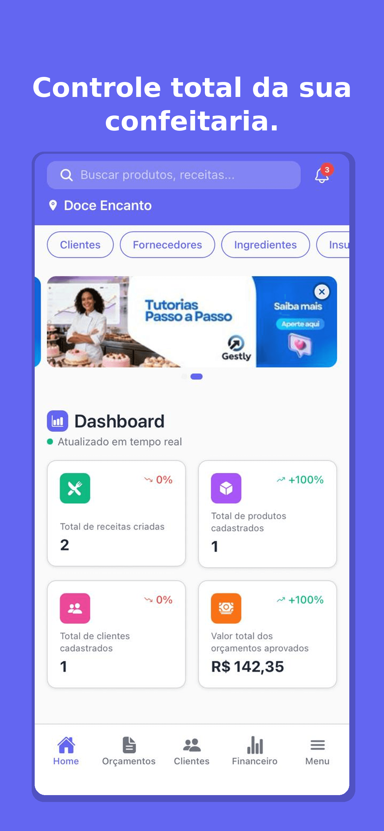 App de precificação para confeitaria - Dashboard com KPIs e controle total do negócio