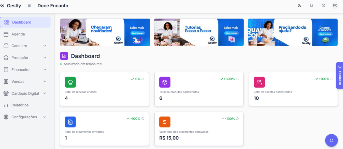 App de precificação para confeitaria - Versão desktop com dashboard completo no computador
